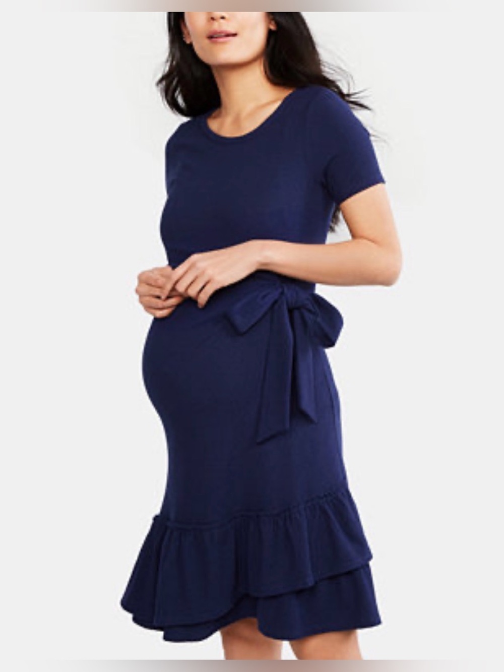 NWT! A Pea in the Pod Maternity Ruffle Navy Blue Dress Size Small - Picture 2 of 11